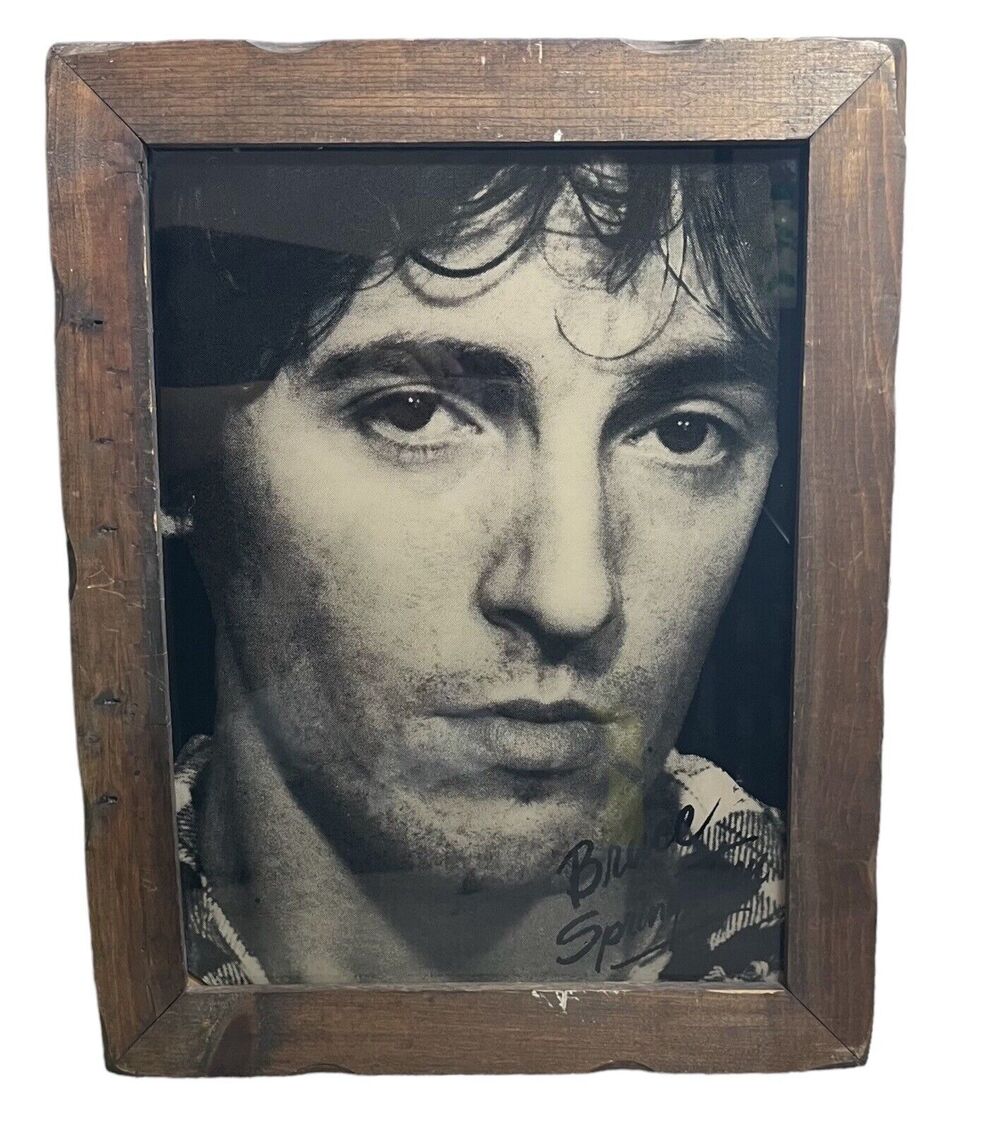 Vintage Bruce Springsteen Picture Fake Signature Framed Wood The River